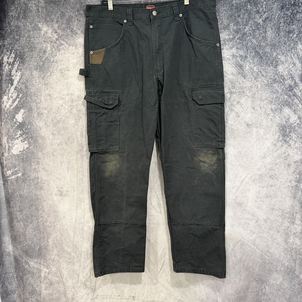 Wrangler Workwear Men’s 40x32 Distressed Black Ripstop Cargo Utility Work Pants